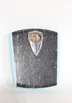 Scale, Miscellaneous, WEIGHT SCALE, BLUE SIDES, FLECKED BLACK & WHITE SURFACE, VINTAGE, RETRO, METAL, BLUE