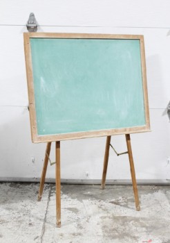 Board, Chalkboard, FREESTANDING, VINTAGE STYLE GREEN BOARD (JUST BOARD IS 26x32") W/CHALK & BRUSH SHELF, BROWN WOOD FOLDING FRAME, WOOD, BROWN