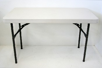 Table, Folding, ROUNDED EDGE PLASTIC TOP W/BLACK METAL LEGS, PLASTIC, WHITE