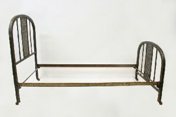 Bed, Metal, SINGLE SIZE W/ROUNDED FRAME W/CANED CENTRE, ROLLING, HEADBOARD & 33