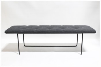 Bench, Misc, MODERN, DARK GREY TUFTED CUSHION TOP, BLACK METAL LEGS CONNECTED ON 1 SIDE, FABRIC, GREY