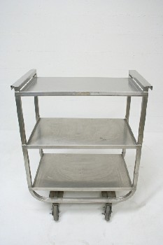 Cart, Metal, 3 LEVEL, FRAME CURVED AT BOTTOM, ROLLING, STAINLESS STEEL, SILVER