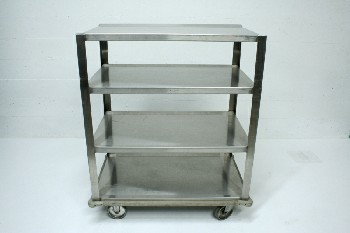 Shelf, Metal, 4 LEVELS OF SHELVES, ROLLING, STAINLESS STEEL, SILVER