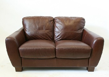 Sofa, Loveseat, FLARED ARMS,STITCHED PANELS, FOOTED, LEATHER, BROWN
