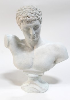 Statuary, Bust, HEAD & SHOULDERS (NO ARMS), ANCIENT GREEK/ROMAN STYLE, CURLY HAIR, ROUND 6