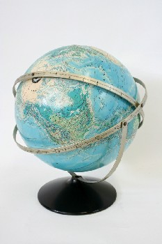 Globe, Tabletop, WORLD,BLUE/GREEN ON ROUND METAL BLACK STAND W/3 RINGS, METAL, MULTI-COLORED