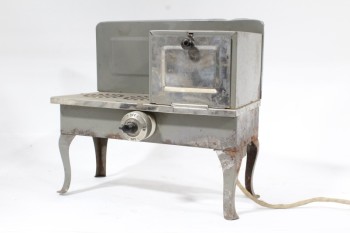 Toy, Misc, VINTAGE MINIATURE CHILD'S OVEN / STOVE, AGED, METAL, GREY
