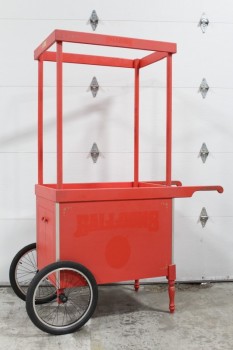 Cart, Vending , MOVIEMADE, WOOD FRAME CONSTRUCTION, 2 HANDLES & 2 RUBBER WHEELS, TURNED LEGS, AGED - Condition Not Identical To Photo, WOOD, RED