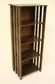Shelf, Wood, 4 SHELVES W/SLAT SIDES, ANTIQUE OR OLDER STYLE, WOOD, BROWN
