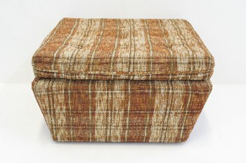 Stool, Ottoman, PLAID, BUTTON TUFTED, ROLLING, AGED, FABRIC, BROWN