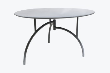 Table, Dining, MODERN, TIPPY JACKSON, ROUND TOP, LACQUERED, TUBULAR STEEL, 3 CURVED LEGS, CIRCA 1982, METAL, GREY