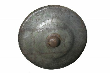 Music, Gong, ROUND GONG W/RAISED CENTRE, 2 HOLES FOR HANGING, AGED, METAL, BRASS