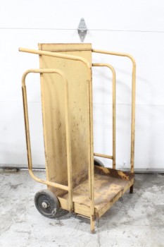 Tool, Hand Truck, ANTIQUE 2 HANDLE HAND CART, DOLLY, RUSTED AGED / DISTRESSED FRAME, 2 WHEELS, METAL, YELLOW