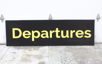 Sign, Airport, TERMINAL, "DEPARTURES", YELLOW TEXT, BLACK BACKGROUND, PLASTIC, BLACK