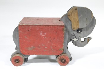 Toy, Animal, HOME MADE VINTAGE TOY OR SMALL STAND, ELEPHANT, DISTRESSED, WOOD, GREY