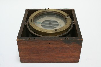 Science/Nature, Compass, SHIP'S COMPASS W/WATER IN WOODEN BOX, MARINE, NAUTICAL, ANTIQUE, METAL, BRASS