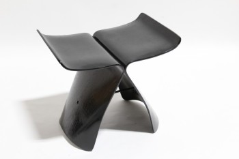 Stool, Misc, MODERN, TWIN CURVED CONNECTED BENTWOOD SHELLS, WHALE TAIL OR BUTTERFLY SHAPE, PAINTED BLACK , WOOD, BLACK
