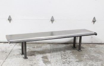 Bench, Misc, 6FT, RECTANGULAR, BAR ATTACHED ON 1 SIDE FOR PRISONER / HANDCUFFS / INTERROGATION, BOLTABLE LEGS, HEAVY DUTY, RAW METAL / STRIPPED, METAL, GREY