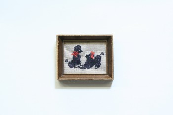 Wall Dec, Stitched, CLEARABLE, NEEDLEPOINT, 2 POODLES, DOGS, WOOD FRAME, EMBROIDERY, MULTI-COLORED
