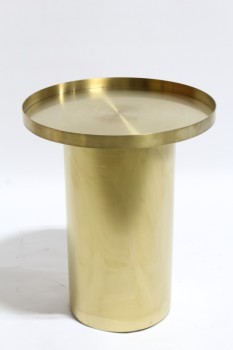 Table, Side, MODERN, BRUSHED, DRUM W/ROUND TOP W/LIP, SEAMLESS, METAL, BRASS
