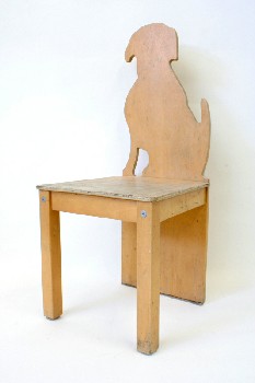 Chair, Child's, SEAT BACK IS CUTOUT SILHOUETTE OF PUPPY DOG, WOOD, NATURAL