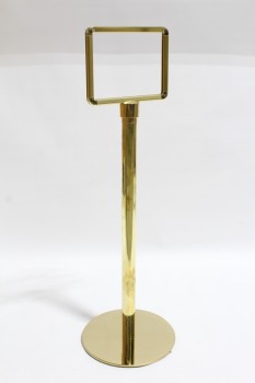 Sign, Stand, DOUBLE SIDED FRAME HOLDER W/ROUND 14.5" BASE, SINGLE POST, METAL, BRASS