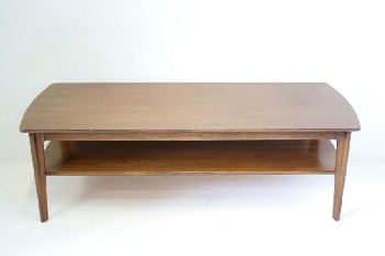 Table, Coffee Table, ROUNDED ENDS, LOWER SHELF (Condition Not Exactly As Pictured), WOOD, BROWN