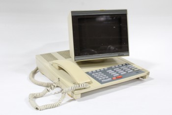 Phone, Misc, 1980s DISPLAY / VIDEO PHONE W/MONITOR & SIDE RECEIVER, KEYBOARD MISSING, PLASTIC, OFFWHITE
