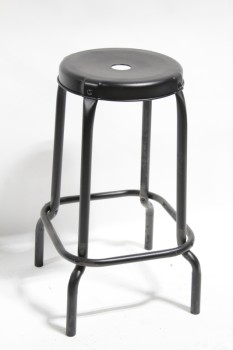Stool, Round, INDUSTRIAL SHOP / GARAGE / WORK STYLE, FOOT RING, ROUND TOP W/HOLE, METAL, BLACK