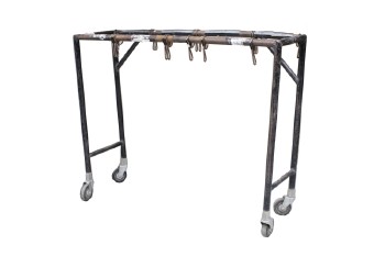 Rack, Miscellaneous, INDUSTRIAL, 4 LEG 2 BEAM FRAME W/WHEELS, HOOKS & HANGING CLIPS ATTACHED, METAL, BLACK