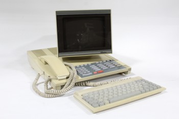 Phone, Misc, 1980s DISPLAY / VIDEO PHONE W/MONITOR, SIDE RECEIVER & 1x12x5.5" KEYBOARD, PLASTIC, OFFWHITE