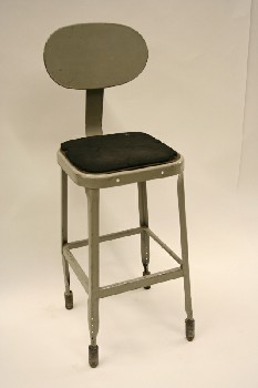 Stool, Backrest, OVAL SEAT BACK, SQUARE SEAT - Black Foam Seat Material Distressed/Gone, Not Identical To Photo, METAL, GREY