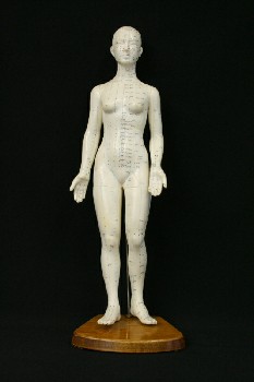 Medical, Model, ACUPUNCTURE MODEL, WOMAN, ON WOOD BASE, RUBBER, OFFWHITE