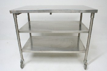 Table, Stainless Steel, 2 LOWER SHELVES, ROLLING, STAINLESS STEEL, SILVER