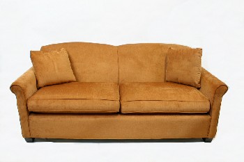 Sofa, Loveseat, CONTEMPORARY W/ROUNDED BACK, WOOD FEET, Condition Not Identical To Photo, FABRIC, BROWN