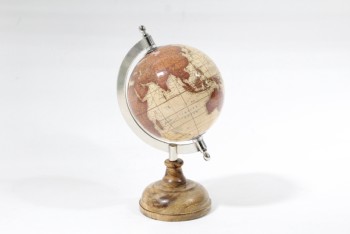 Globe, Tabletop, BROWN TONES, OLD WORLD STYLE, ROUND WOOD BASE, PLASTIC, BROWN