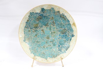 Decorative, Plate, MOSIAC, CRACKLED LOOK, WHITE GOLD BLUE & GREEN, GLASS, MULTI-COLORED