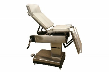 Chair, Medical, HOSPITAL OPERATING/SURGICAL, ARTICULATING PARTS/HEIGHT FOR PATIENT POSITIONING, WHITE PLEXI COVERS, ROLLING, STAINLESS STEEL, SILVER