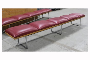 Bench, Seats, 4 RED VINYL CUSHIONS ON WOOD,GREY METAL LEGS, BACKLESS , VINYL, RED