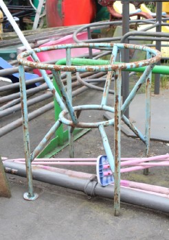 Playground, Slide, VINTAGE PLAYGROUND EQUIPMENT, RUSTY METAL TUBULAR FRAME W/ORIGINAL FINISH, BALL CATCHER OR MOUNTABLE NET OR SIMILAR - Original Finish, This Item Is Not Allowed To Be Painted, Stored In Yard, METAL, BLUE