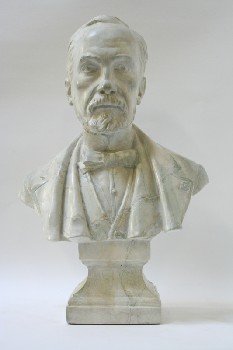 Statuary, Bust, MAN,PASTEUR W/BOWTIE ON SQUARE BASE, PLASTER, OFFWHITE