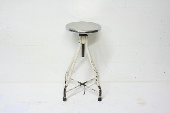 Stool, Stainless, MEDICAL, HOSPITAL, LAB, ROUND STAINLESS SEAT, PAINTED OFFWHITE METAL LEGS, METAL, OFFWHITE