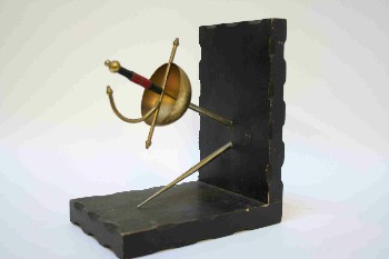 Bookend, Misc, SWORD, FENCING, ANGLED WOOD BASE, WOOD, BLACK