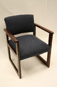 Chair, Client, SQUARE DARK OAK ARMS/LEGS,FABRIC SEAT, WOOD, BLUE
