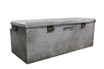 Case, Misc, DIAMOND PLATE, TRUCK TOOL BOX, LATCH LID, SIDE HANDLES, AGED TOP & SIDES, METAL, SILVER
