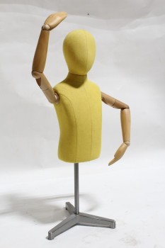 Store, Mannequin, CHILD / KID MANNEQUIN, YELLOW FABRIC BODY, 3 LEG STAND, MOVABLE ARMS & HEAD, FABRIC, YELLOW