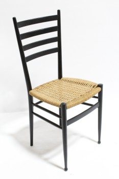Chair, Dining, MODERN, NATURAL RATTAN WOVEN SEAT, 4 HORIZONTAL BARS ON BACK REST, WICKER, BLACK