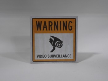 Sign, Prohibit, WARNING VIDEO SURVEILLANCE, WHITE BACKGROUND, BLACK TEXT, PLASTIC, WHITE