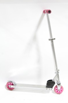 Toy, Scooter, FOLDING KICK/RAZOR SCOOTER, PINK WHEELS, METAL, SILVER