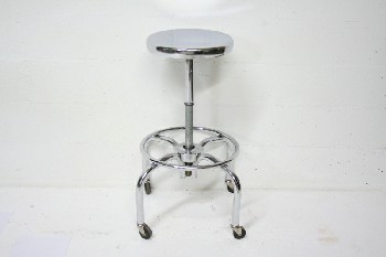 Stool, Stainless, MEDICAL, HOSPITAL, LAB, ROUND SEAT, ROLLING, 4 WHEELS, STAINLESS STEEL, SILVER